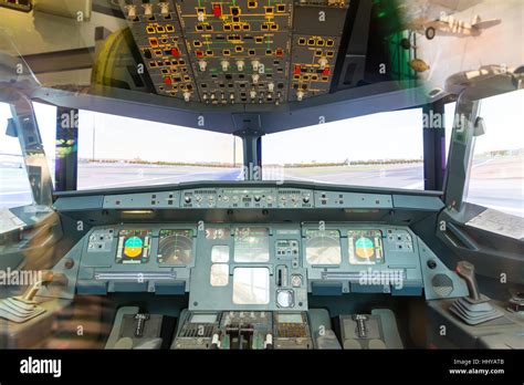 Inside Airplane Pilot Cabin Stock Photo Alamy