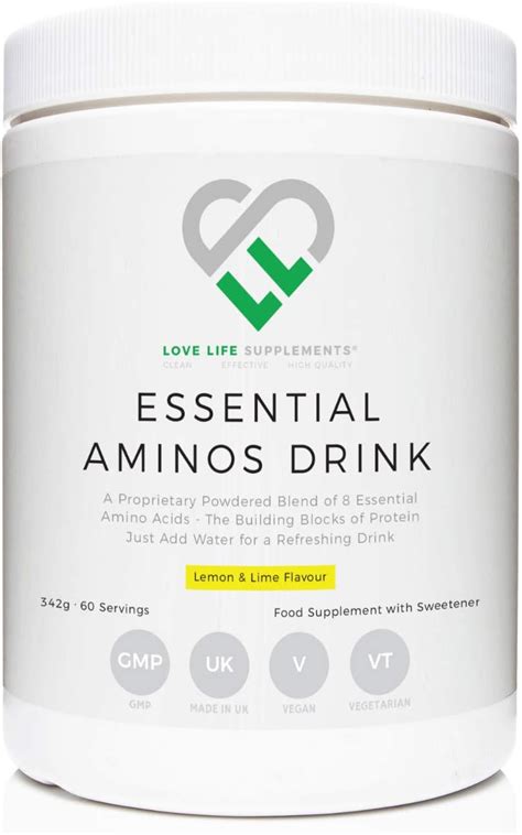 essential amino acid drink by lls lemon and lime flavour 342g 60 servings love life