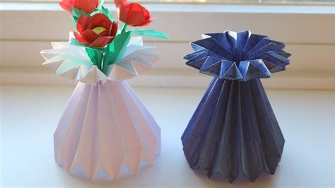 How To Make A Paper Flower Vase Diy Simple Paper Craft Youtube