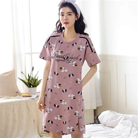 Newest Summer 100cotton Women Sleepdress Short Sleeve Round Neck Casual Loose Cartoon Female