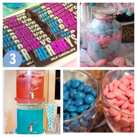 The most common diy gender reveal material is latex. Gender reveal party snacks. Pink and Blue cotton candy ...