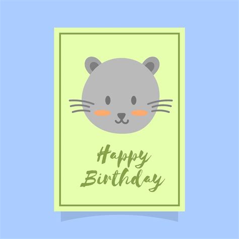 Flat Cute Cat Happy Birthday Animal Greetings Vector Template 562517