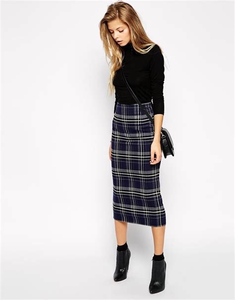 Plaid Pencil Skort Long Midi With Ankle Boots Skirts With Boots