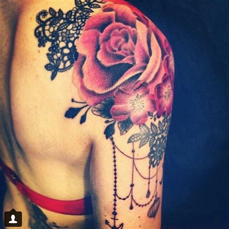 Black Lace And Red Rose Shoulder Tattoo Tattoomagz › Tattoo Designs
