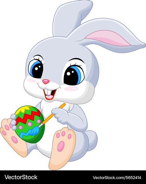 Cute Easter Bunny Painting An Egg Royalty Free Vector Image