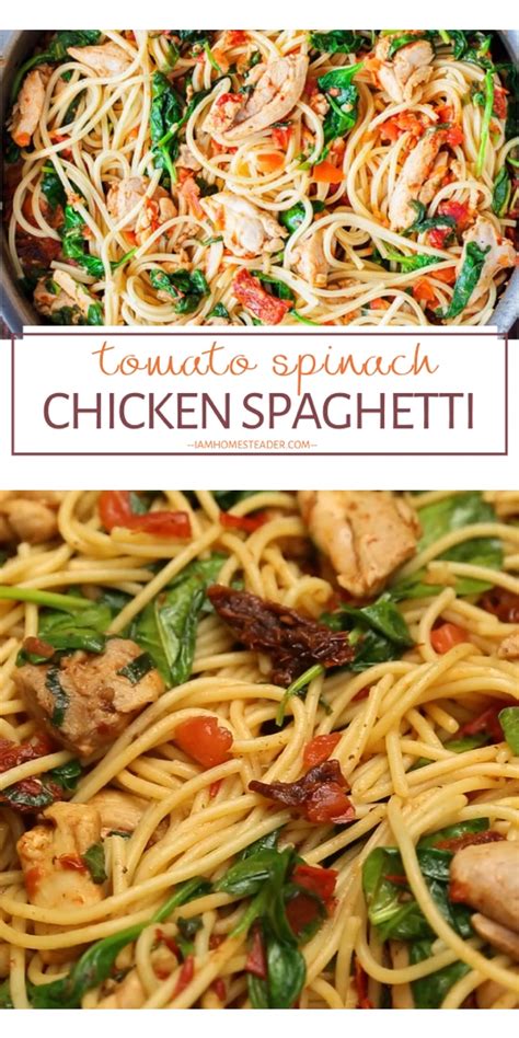 Drain pasta, keeping 1/2 cup of the pasta water for later. Tomato Spinach Chicken Spaghetti in 2020 | Fresh spinach ...