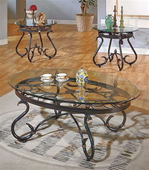 Glass And Metal Coffee Table Sets Contemporary Glass And Metal Occasional Table Set Emerson Rc