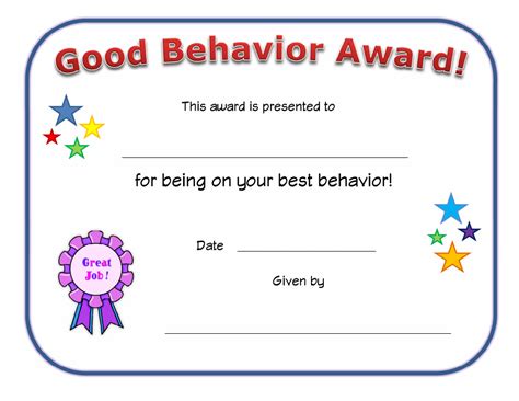 Good Behavior Award Certificate Template Download Printable Pdf