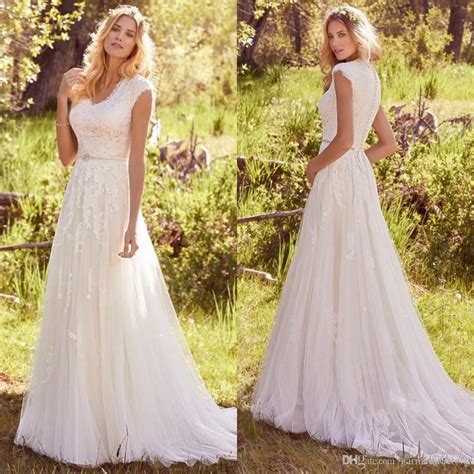 An ultra modern wedding dress with bell sleeves and a triangle cutout back will be perfect for a a modern plain fitting wedding dress with long sleeves and a tie back, midi length for a minimalist bride. Discount Modest Country Wedding Dresses 2017 Small V Neck ...