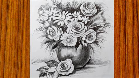 Pencil Drawings Of Flowers In A Vase