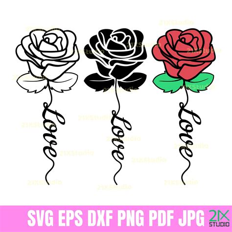 Love Floral Rose Svg Files For Cricut Designs Silhouette Digital File