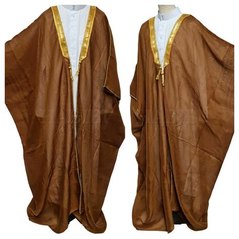 New Mens Bisht Cloak Arab Dress Thobe Islam Robe Eid Kaftan Jacket