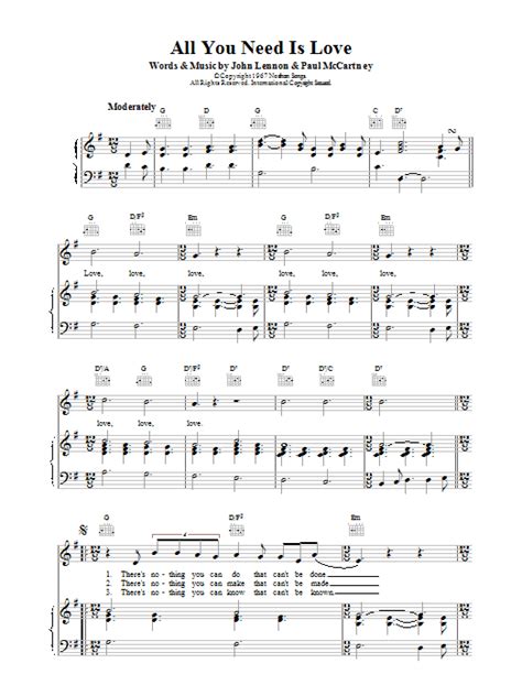 (love) nothing you can make that can't be made (love) no one you can save that can't be saved (love 4x) nothing you can do, but you can learn to be you it's easy. All You Need Is Love | Sheet Music Direct