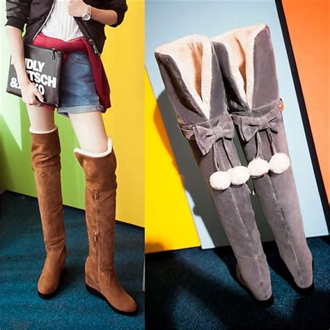 women s boots plus size heel boots outdoor daily solid color fleece lined over the knee boots