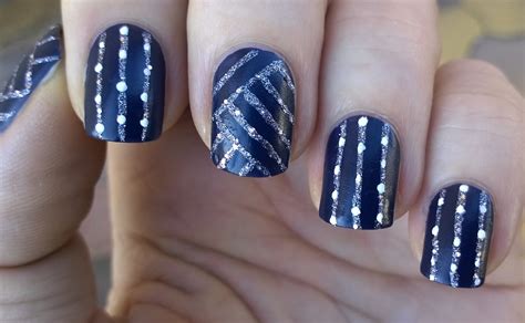 life world women dark blue silver glitter striped nail art elegant nail designs