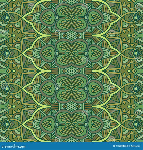 Art Deco Geometric Seamless Vector Pattern Gold And Green Peacock