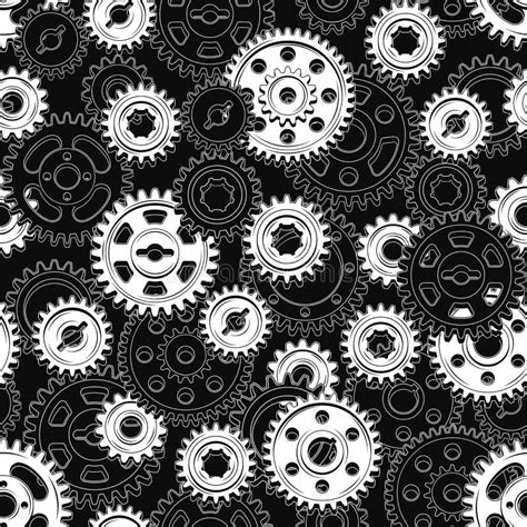 Monochrome Seamless Mechanical Pattern With Gears Stock Vector