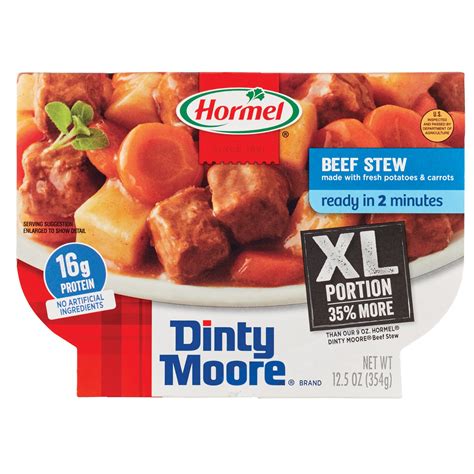 Today's featured recipe for my mom peggy's hearty beef stew is being published per reader request, after i received the following letter from beverly what we were actually eating was canned dinty moore beef stew, pillsbury biscuits, pies from a local store and kentucky fried chicken, gilbert said. Hormel Dinty Moore XL Portion Beef Stew - Shop Pantry ...