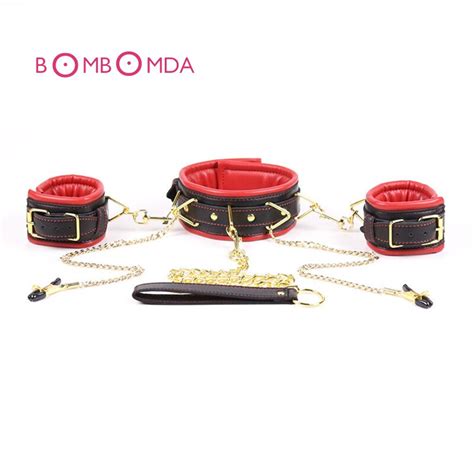 sex fetish leather bondage restraints nipple clamps collar set sex toys for couples slave