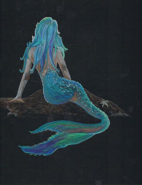 New Drawing For Etsy Shopmermaid Prismacolor Pencil On Black Paper 9x12 Sold Mermaid