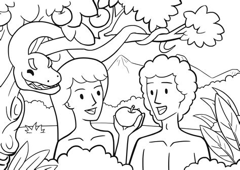 Pain In My Side Adam Eve And Serpents Sin Coloring Page Full Size Png