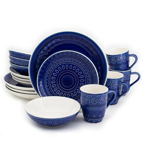 Cobalt Blue Dinnerware Set 16 Piece Dinner Salad Plates Mugs Soup Bowl