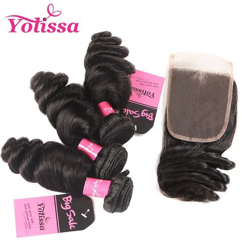 Yolissa Hair Peruvian Loose Wave Bundles With Closure 100 Human Hair