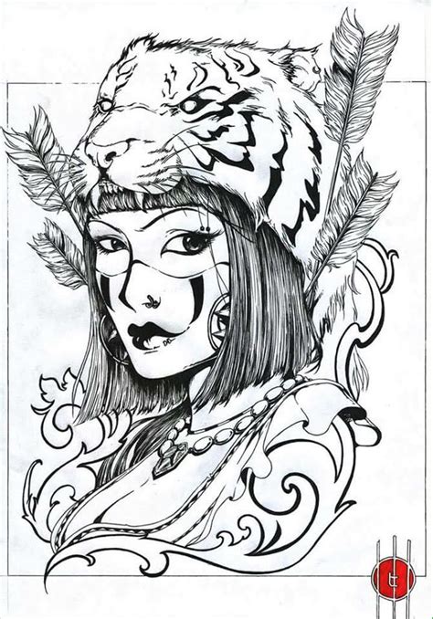 Tiger Head Girl Tattoo Design