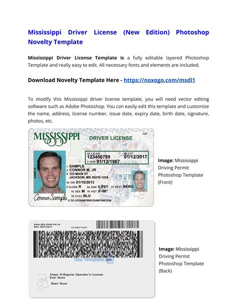 Mississippi Drivers License New Edition Photoshop Novelty Template By