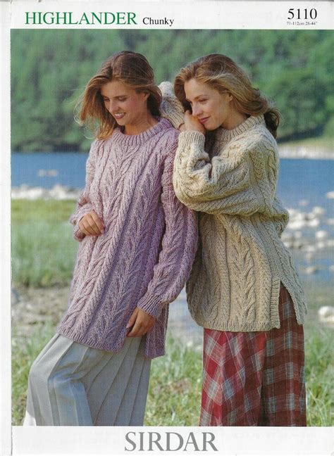 The sweet textured stripes and rose details make it extra special. Women's Cable Aran Tunic Sweater Sirdar 5110 knitting ...