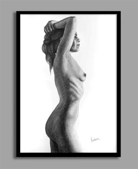 NUDE CHARCOAL DRAWING On Paper Nude Pencil Drawing Of Female Figure