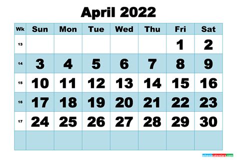 April Free Printable Calendar 2022 Template Calendar Design