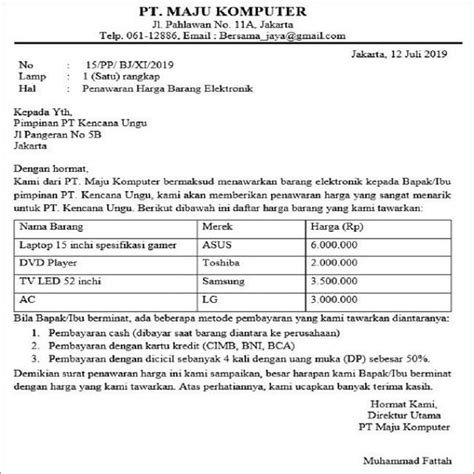 5 Contoh Surat Penawaran Harga Yang Baik Dan Benar Disertai Cara