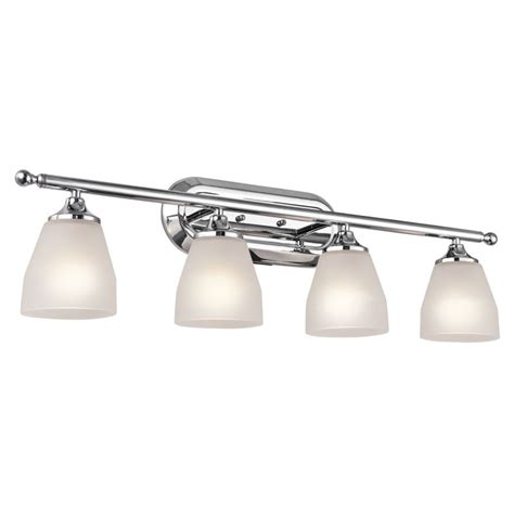Parallel bathroom light fixtures hang on either side of a vanity mirror and are typically sold in pairs. Kichler 5449CH Chrome Ansonia 4 Light 31" Wide Vanity ...