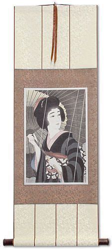 Geisha Woman Japanese Woodblock Print Repro Wall Scroll