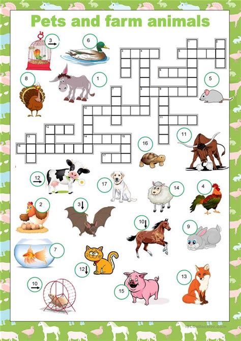 Farm Animals Crossword Puzzle Worksheet Animals Crossword 1 Of 3 Esl