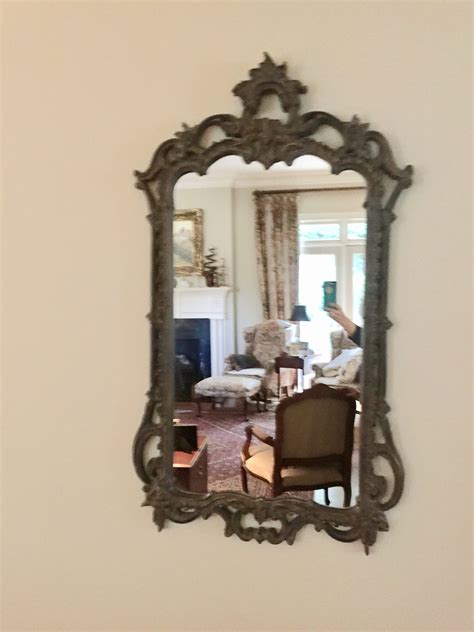 French Country Decorative Mirror Large Vintage Resin Mirror Gray With