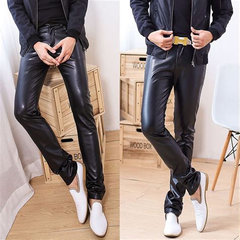 2021 new elastic pu men s leather trousers whole skin tights pants washed pu leather trousers
