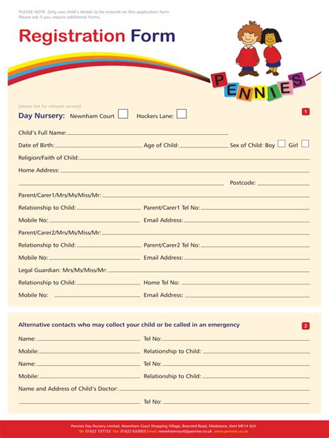 Nursery Registration Form Template Fill Online Printable Fillable