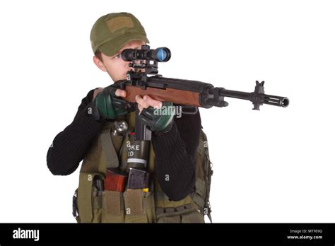 Private Military Contractor Mercenary With M14 Sniper Rifle Isolated
