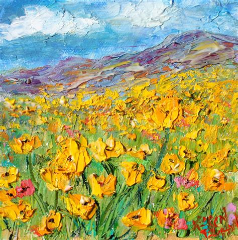 Poppy Landscape Painting Flower Art Original Oil Palette Knife