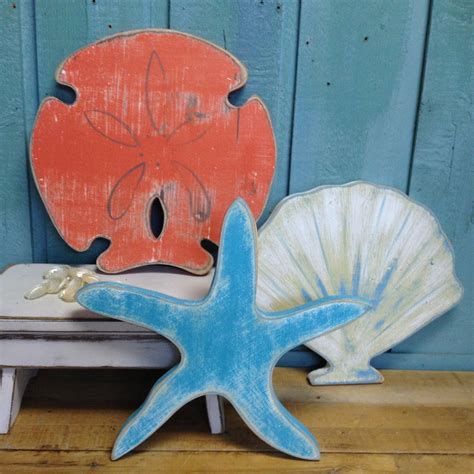 Starfish Sand Dollar Seashell Sign Beach House Decor Wall Art
