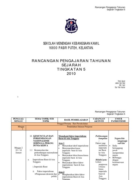 Sila klik pada tahun yang dikehendaki. Rancangan Pengajaran Tahunan Sejarah Tingkatan 5