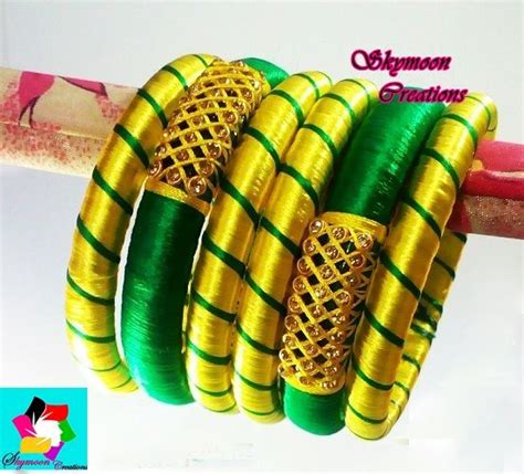 Dark Green With Yellow Color Designer Handmade Silk Thread Bangles Its Purely Handmade Products