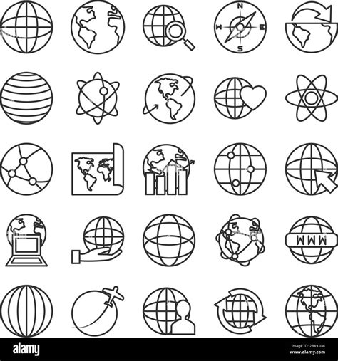 Airplane And World Icon Set Over White Background Line Sytle Vector