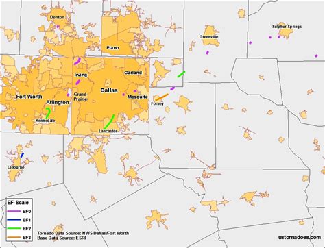 In a very neat and simple way, the cities that make up north texas have been outlined on the map. North Texas Tornado Track and Intensity Map for April 3, 2012 - U.S. Tornadoes