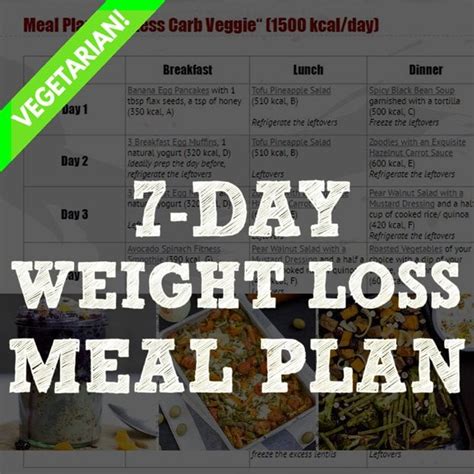 7 Day Vegetarian Weight Loss Meal Plan 1500 Kcalday Free Download