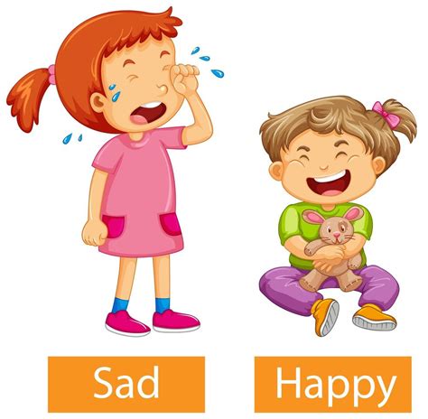 Opposite Adjectives Words With Happy And Sad 1609764 Vector Art At Vecteezy
