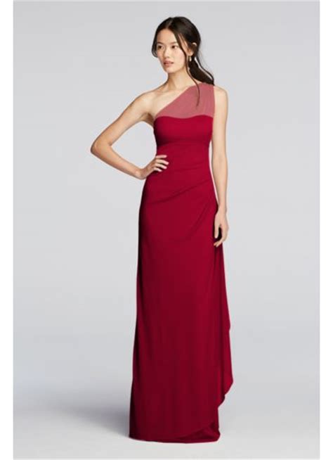 Register today to win a free bridal gown! Long Mesh One Shoulder Illusion Dress | David's Bridal