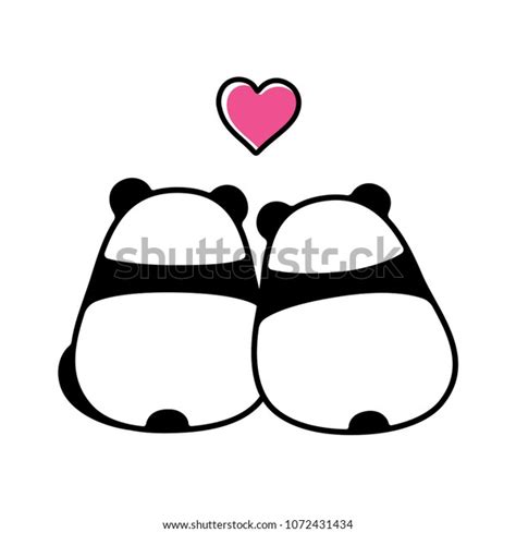 Cute Panda Couple Love Simple Minimal Stock Vector Royalty Free